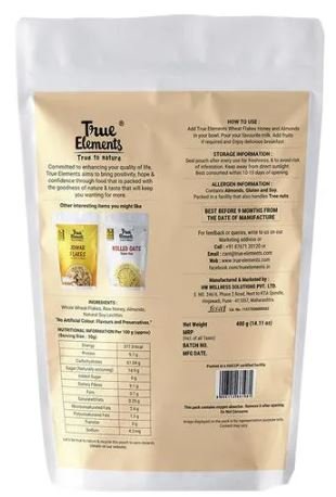 True Elements Wheat Flakes - Honey & Almonds, 400 g