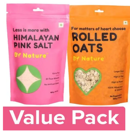 By Nature Oats - Rolled 500 g + Himalayan Pink Salt 400 g, Combo 2 Items
