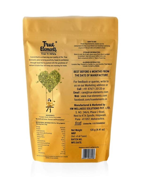 True Elements Pumpkin Seeds - Roasted, 125 g
