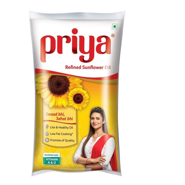 Priya Refined Sunflower Oil, 1 L Pouch