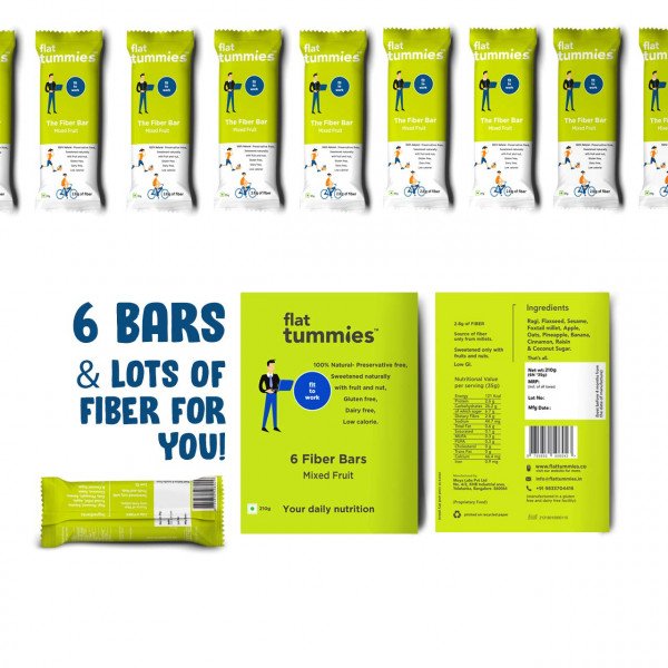 Flat Tummies Fiber Bars - Mixed fruit, 35 g Pack of 6