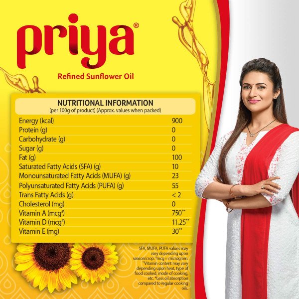 Priya Refined Sunflower Oil, 1 L Pouch