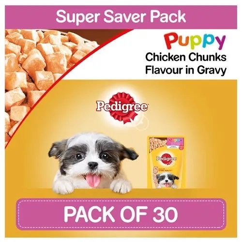 Pedigree Wet Dog Food - Chicken Chunks In Gravy, For Puppy, 80 g (Pack of 30)