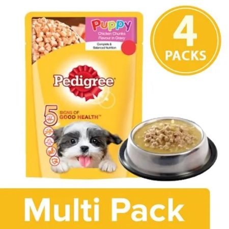 Pedigree Wet Dog Food - Chicken Chunks In Gravy, For Puppy Pouch (Pack of 15), 4x80 gm Multipack