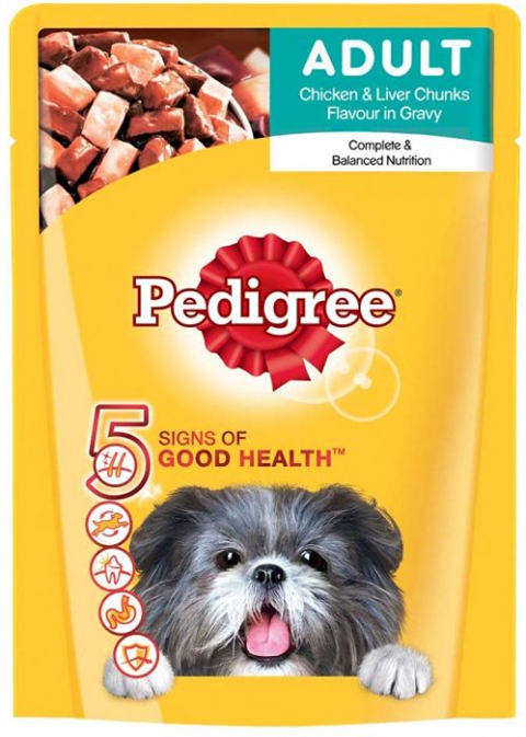 Pedigree Wet Dog Food - Chicken & Liver Chunks In Gravy, For Adult Dogs (Pack of 15), 4x80 g Multipack