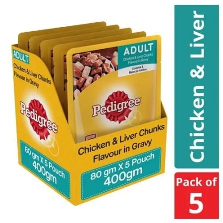 Pedigree Wet Dog Food - Chicken & Liver Chunks In Gravy, For Puppy, 80 g (Pack of 5)