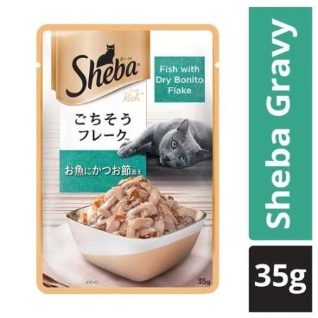 SHEBA Premium Cat Food - Fish With Dry Bonito Flake, For Adult Cats, 35 gm Pouch