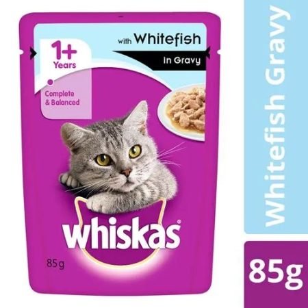 Whiskas Adult (1+ Year) Wet Cat Food - Whitefish in Gravy, 85 g Pouch