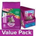 Whiskas Dry - Tuna Flavor 3kg + Wet - Tuna in Jelly (for Adult cats) 85G Pack of 12