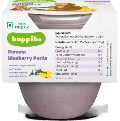 Happibo Banana Blueberry Puree, 100 g Pack of 2