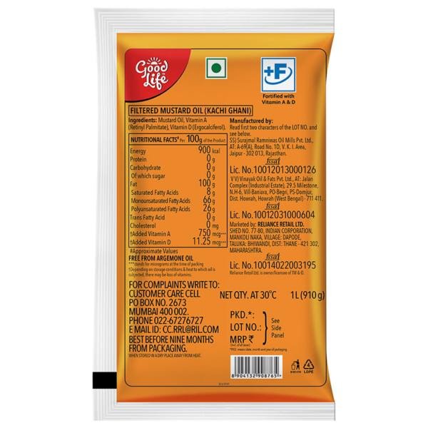 Good Life Kachi Ghani Mustard Oil 1 L (Pouch)