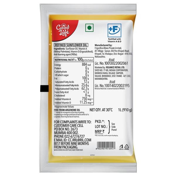 Good Life Refined Sunflower Oil 1 L (Pouch)